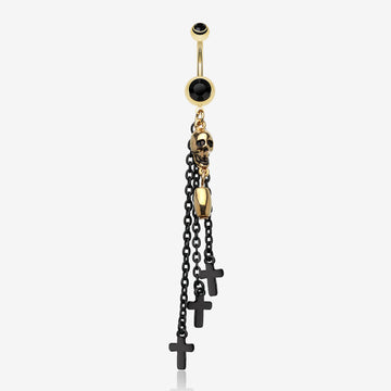 Skull Bullet Cross Belly Ring-Black